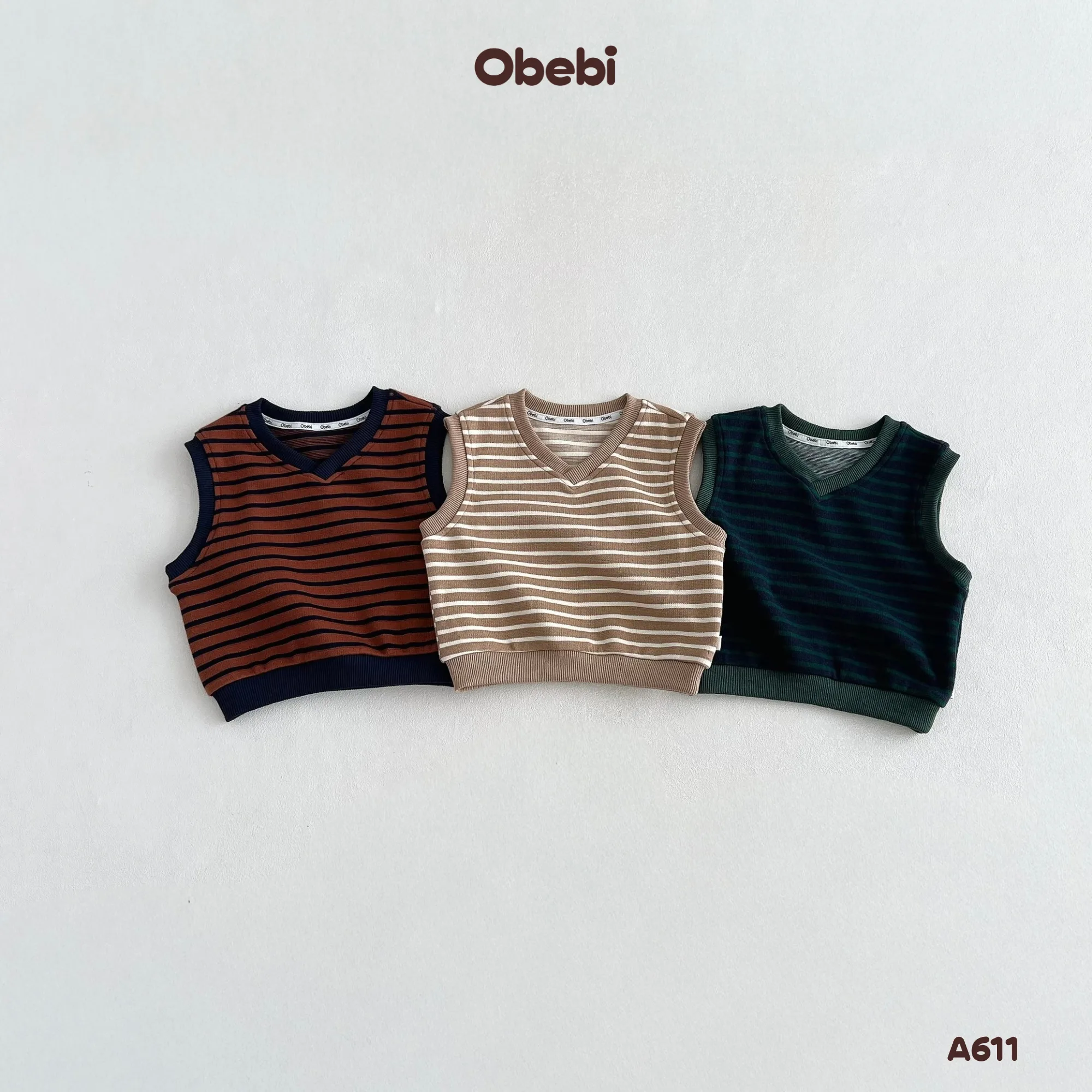 A611 – Áo Gile Chui Đầu Trẻ Em Thu Đông Họa Tiết Kẻ Nổi Bật Obebi