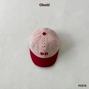 PK315 – Mũ Lưỡi Trai Kẻ Trẻ Em Thu Đông Phối Màu Thêu Chữ Obebi