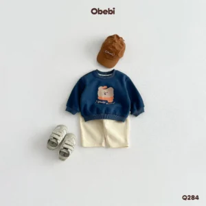 Q284-Quần nỉ trẻ em thu đông thêu hình ngựa gỗ Obebi