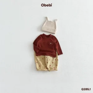 Q285.1-Quần nhung tăm trẻ em thu đông in họa tiết Obebi