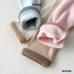 BMN259 – Bộ Mặc Nhà Trẻ Em Thu Đông Phối Viền Nổi Bật Cùng Hình In Ngực Dễ Thương Obebi