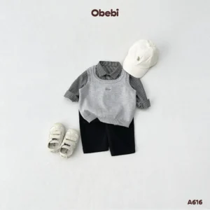 A616 – Áo Len Gile Chui Đầu Trẻ Em Thu Đông Thêu Chữ Obebi