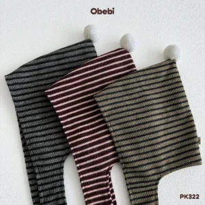 PK322-Mũ trẻ em thu đông vải kẻ đính pompom dễ thương Obebi