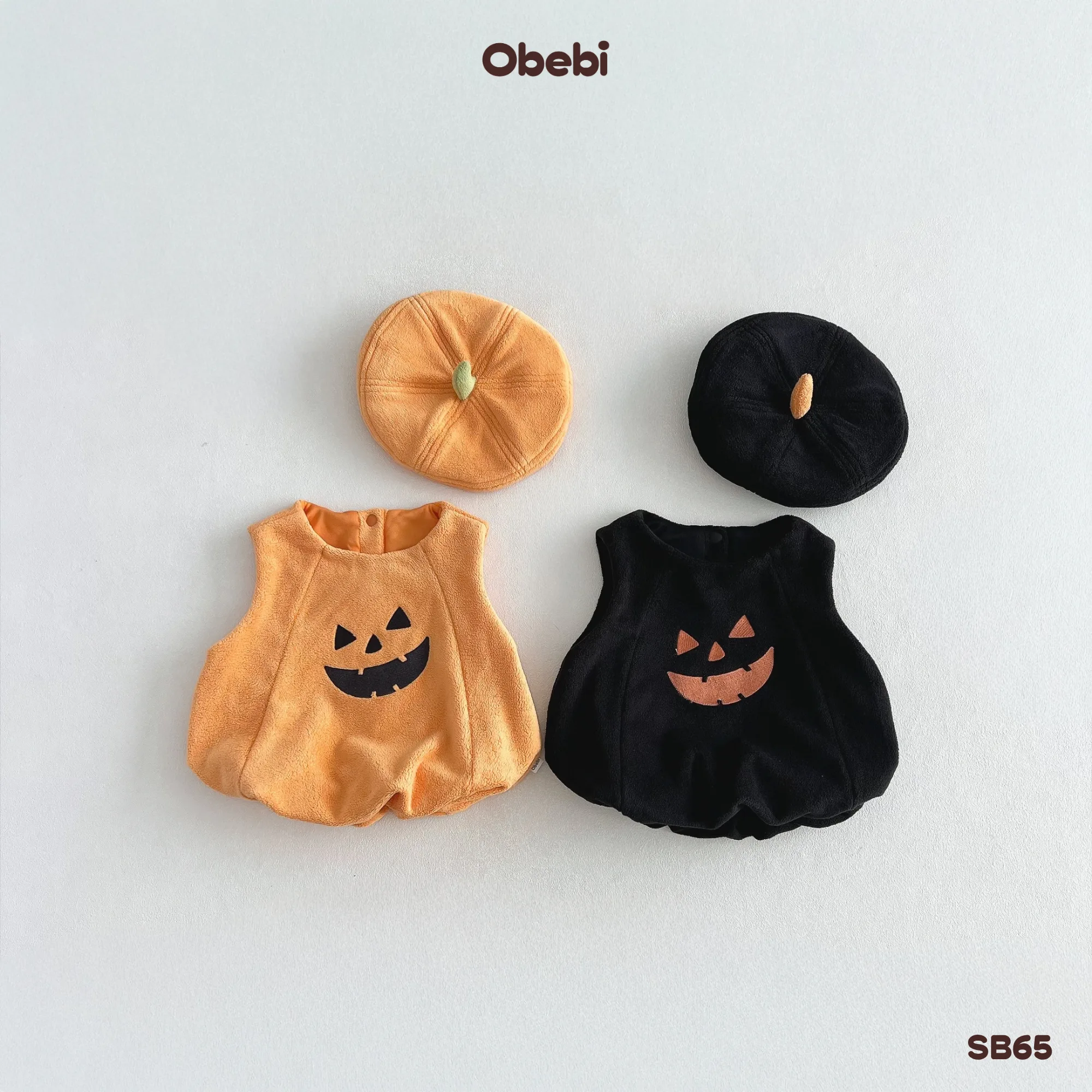 SB65 – Áo Gile Lông Trẻ Em Thu Đông Halloween Phối Mũ Nồi Bí Ngô Đáng Yêu Obebi