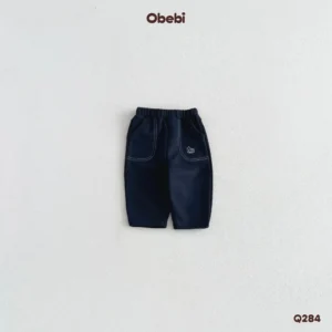 Q284-Quần nỉ trẻ em thu đông thêu hình ngựa gỗ Obebi