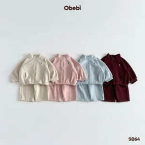 SB64-Bộ nỉ trẻ em thu đông áo kéo khóa quần suông Obebi