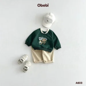 A603 – Áo Dài Tay Raglan Trẻ Em Thu Đông Cổ Tim Hình In Nhân Vật Thương Hiệu Obebi