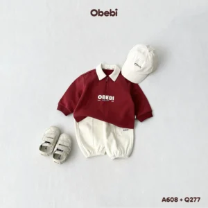 A608 – Áo Nỉ Trẻ Em Thu Đông Cổ Polo Phối Màu Obebi