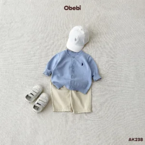 AK238 – Áo Khoác Dệt Len Trơn Trẻ Em Thu Đông Thêu Thỏ Thương Hiệu Obebi