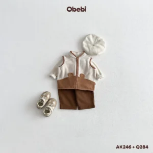 AK246 – Áo ghile trẻ em thu đông vải lông hình tai con vật dễ thương Obebi