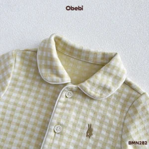 BMN282-Bộ pyjama trẻ em thu đông kẻ caro Obebi