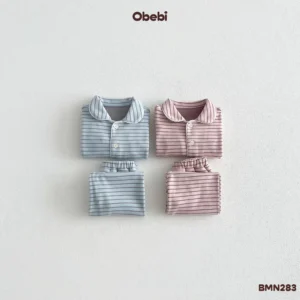 BMN283-Bộ Pyjama trẻ em thu đông kẻ ngang Obebi