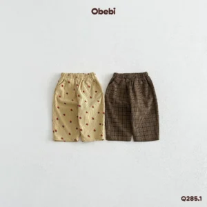 Q285.1-Quần nhung tăm trẻ em thu đông in họa tiết Obebi