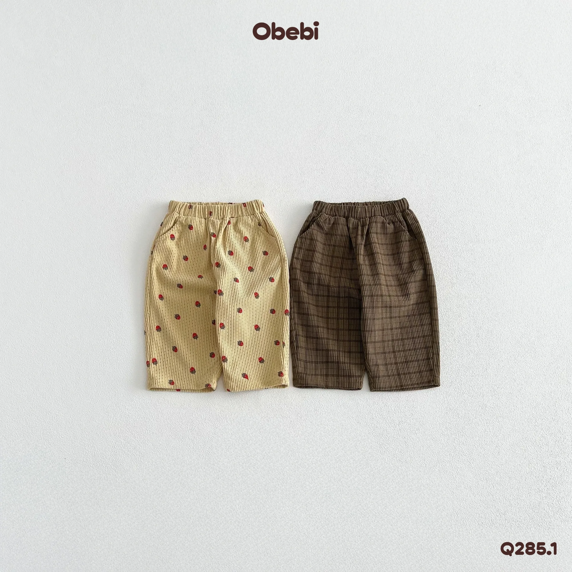 Q285.1-Quần nhung tăm trẻ em thu đông in họa tiết Obebi