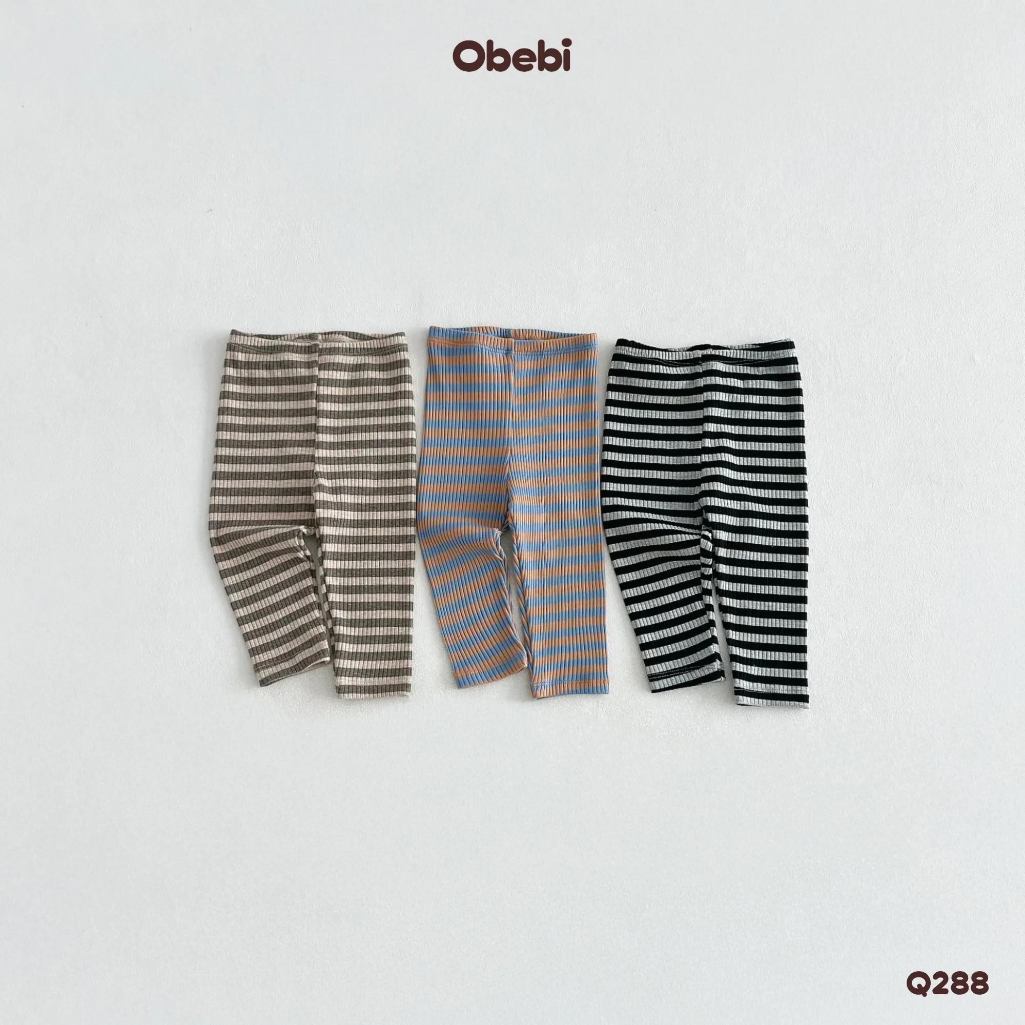 Q288 – Quần Legging Trẻ Em Thu Đông Gân Sọc Ngang Obebi