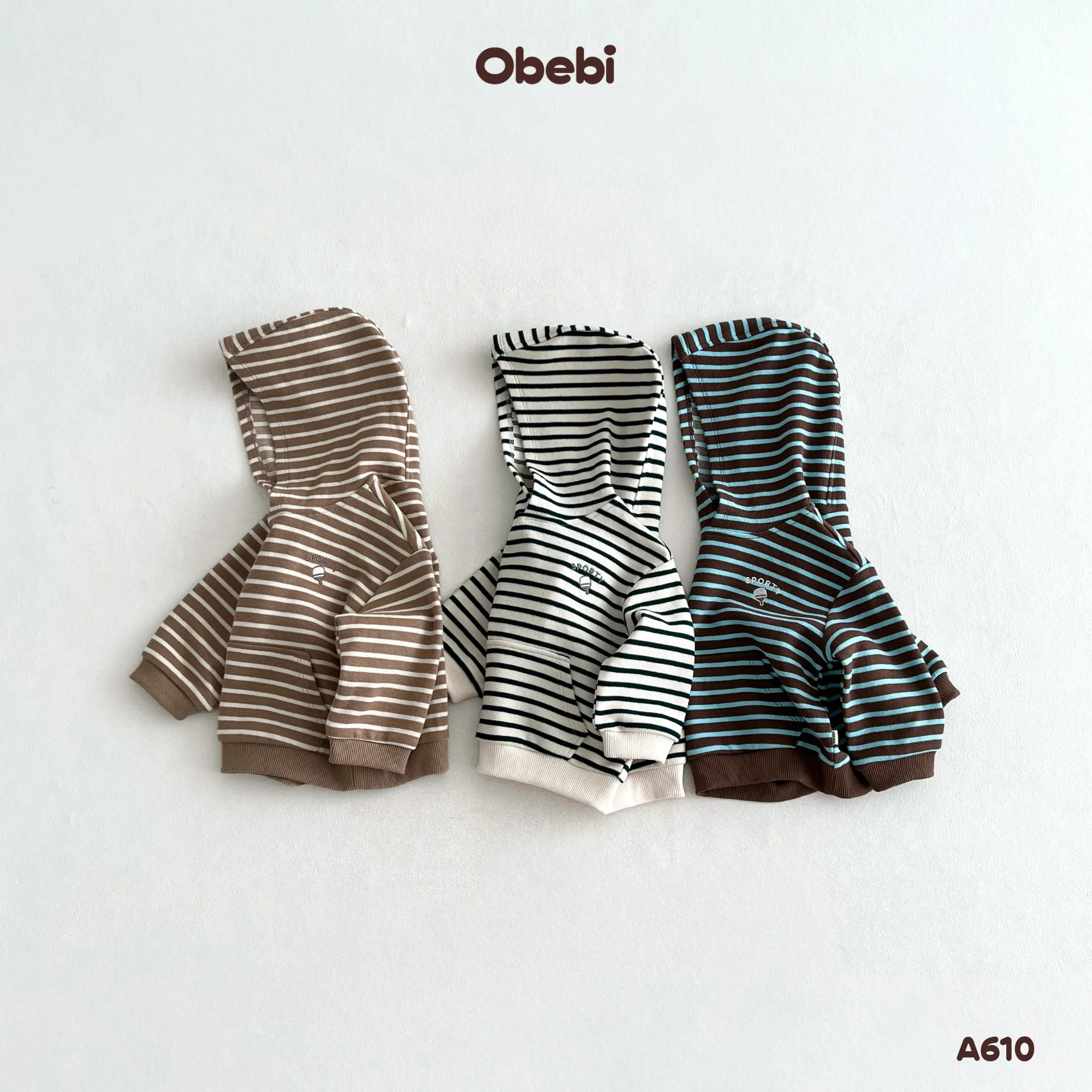 A610 – Áo Nỉ Hoodie Trẻ Em Thu Đông Họa Tiết Kẻ Khỏe Khoắn Obebi