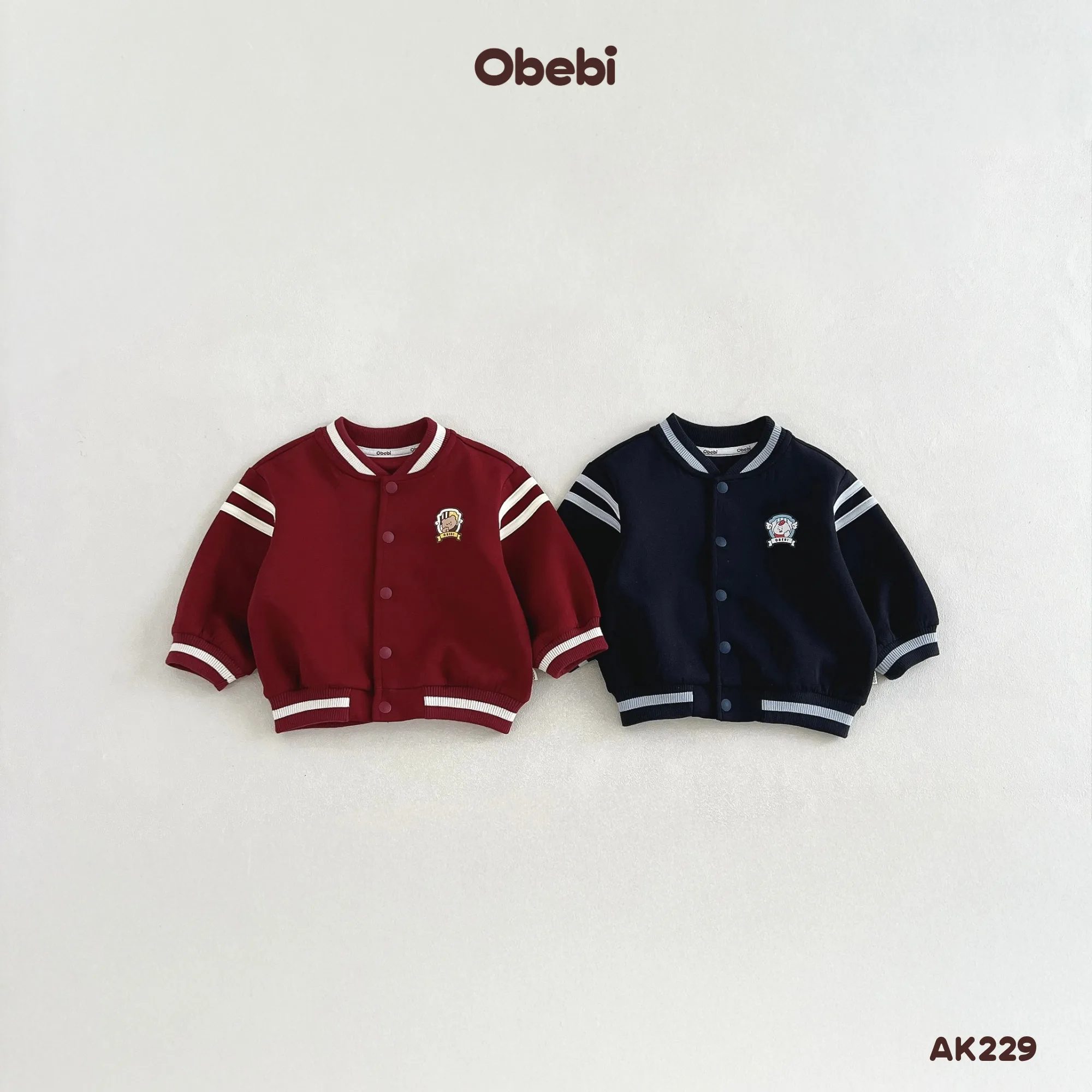 AK229 – Áo Khoác Nỉ Bomber Trẻ Em Thu Đông Thể Thao Obebi