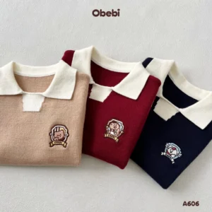 A606 – Áo Len Gile Trẻ Em Thu Đông Patch Thêu Obebi
