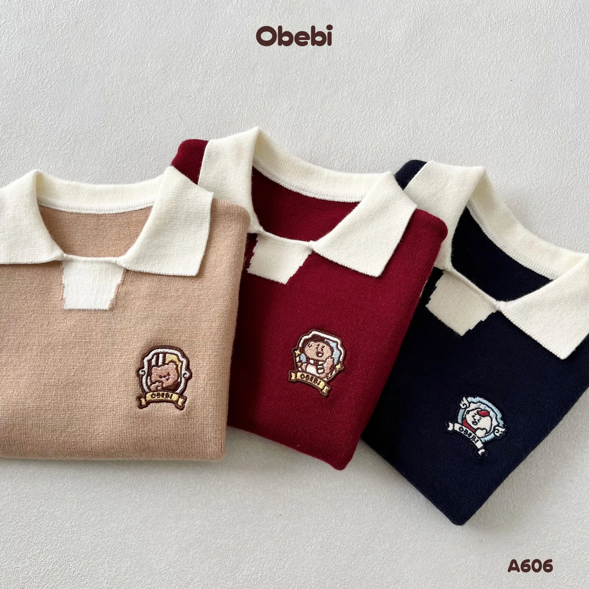 A606 – Áo Len Gile Trẻ Em Thu Đông Patch Thêu Obebi