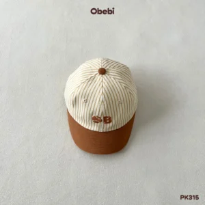 PK315 – Mũ Lưỡi Trai Kẻ Trẻ Em Thu Đông Phối Màu Thêu Chữ Obebi