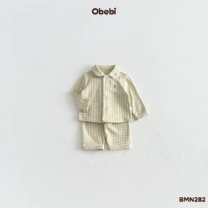 BMN282-Bộ pyjama trẻ em thu đông kẻ caro Obebi