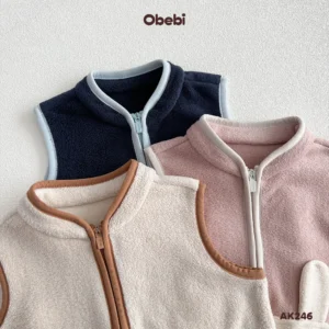 AK246 – Áo ghile trẻ em thu đông vải lông hình tai con vật dễ thương Obebi