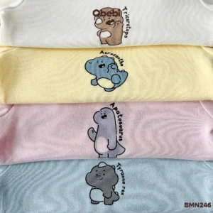 BMN246 – Bộ Mặc Nhà Trẻ Em Thu Đông Vải Mềm Mịn Hình In Khủng Long Đặc Sắc Obebi