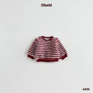 A626-Áo nỉ lông trẻ em thu đông họa tiết kẻ Obebi