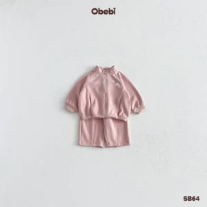 SB64-Bộ nỉ trẻ em thu đông áo kéo khóa quần suông Obebi