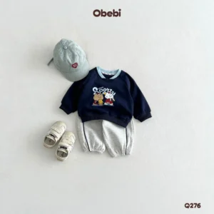 Q276 – Quần Nỉ Trẻ Em Thu Đông Phối Màu Cạp Thể Thao Obebi