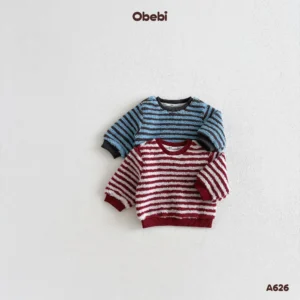 A626-Áo nỉ lông trẻ em thu đông họa tiết kẻ Obebi