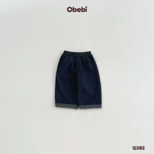 Q282 – Quần Denim Trẻ Em Thu Đông Xắn Gấu Phối Kẻ Obebi