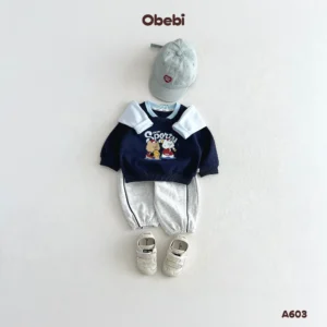 A603 – Áo Dài Tay Raglan Trẻ Em Thu Đông Cổ Tim Hình In Nhân Vật Thương Hiệu Obebi