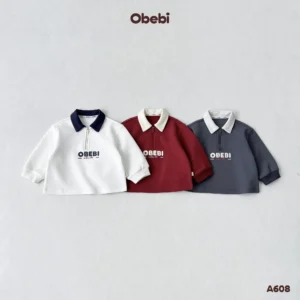 A608 – Áo Nỉ Trẻ Em Thu Đông Cổ Polo Phối Màu Obebi