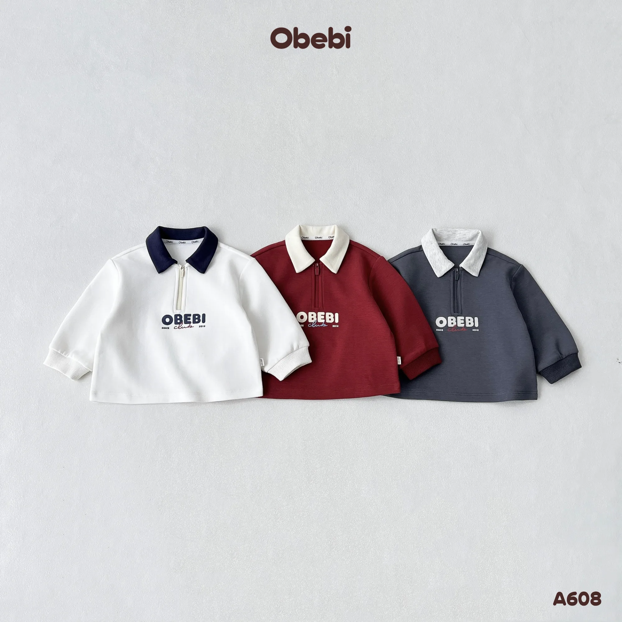 A608 – Áo Nỉ Trẻ Em Thu Đông Cổ Polo Phối Màu Obebi