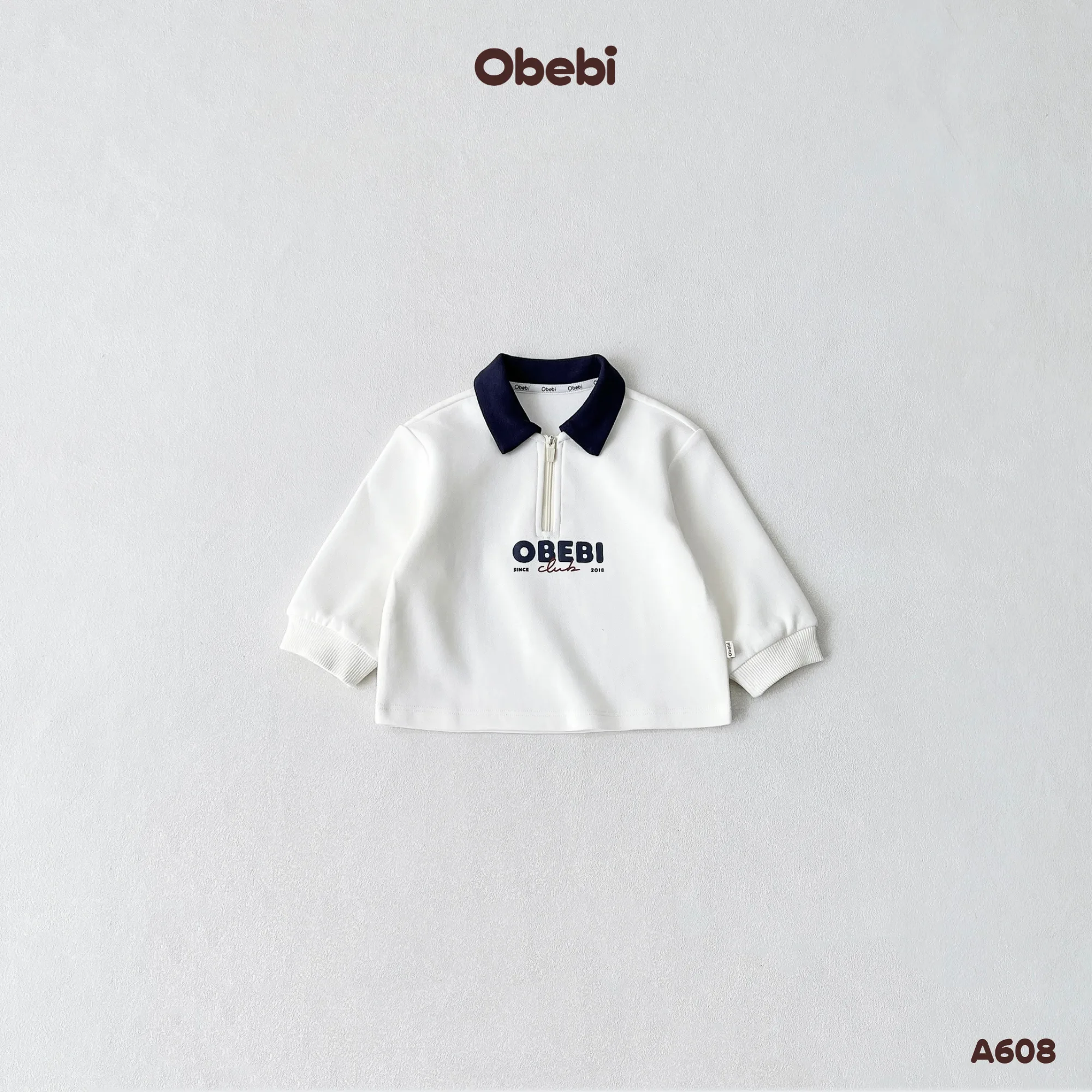 A608 – Áo Nỉ Trẻ Em Thu Đông Cổ Polo Phối Màu Obebi