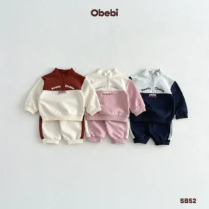 SB52 – Bộ Nỉ Trẻ Em Thu Đông Phối Màu Thể Thao Obebi