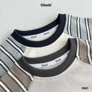 SB61 – Bộ Nỉ Trẻ Em Thu Đông Phối Tay Kẻ Hình In Bí Ngô Obebi