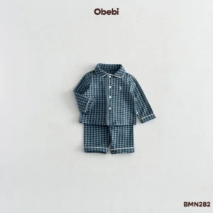 BMN282-Bộ pyjama trẻ em thu đông kẻ caro Obebi