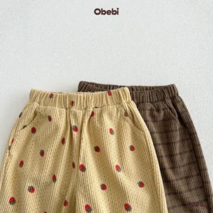 Q285.1-Quần nhung tăm trẻ em thu đông in họa tiết Obebi