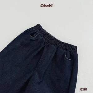 Q282 – Quần Denim Trẻ Em Thu Đông Xắn Gấu Phối Kẻ Obebi
