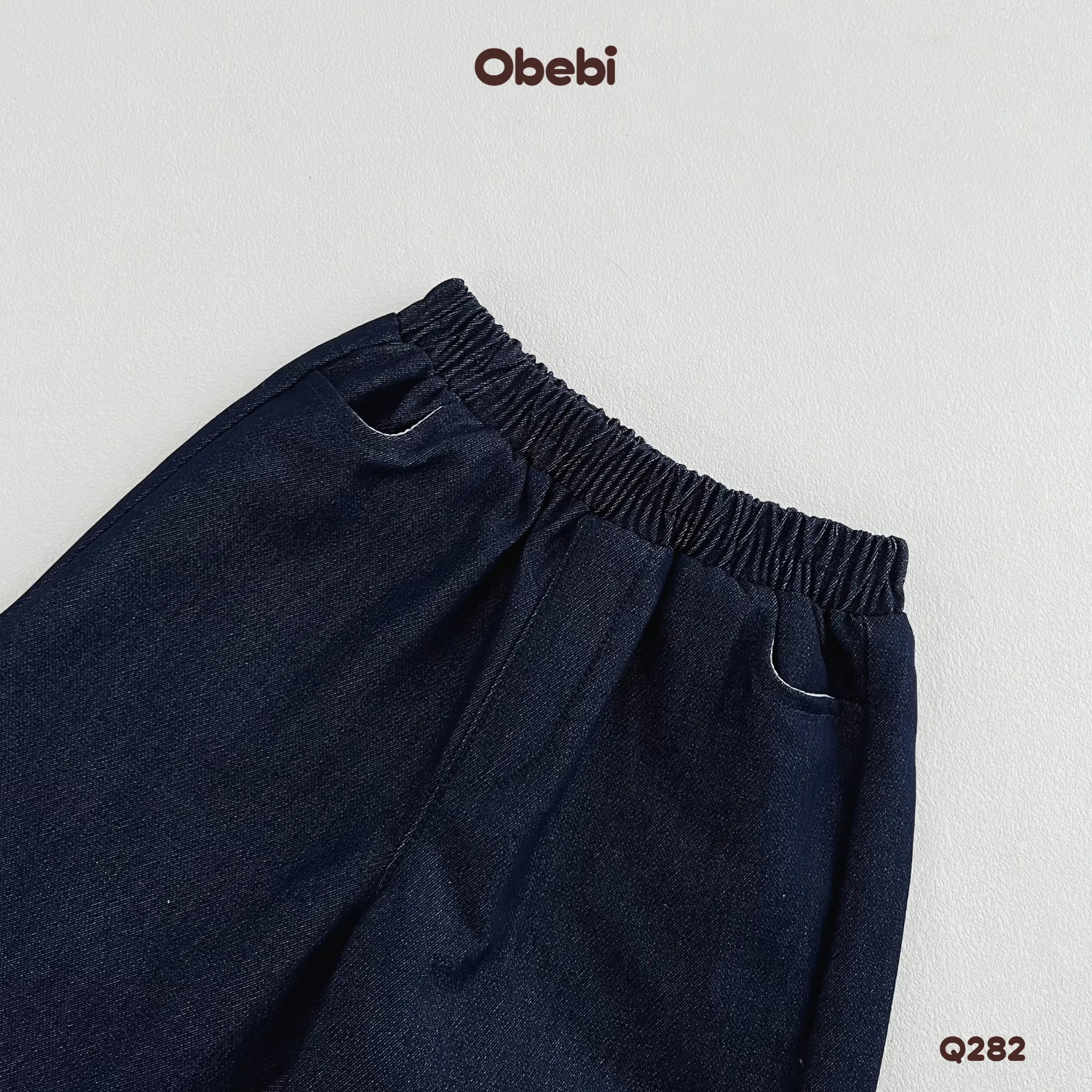 Q282 – Quần Denim Trẻ Em Thu Đông Xắn Gấu Phối Kẻ Obebi
