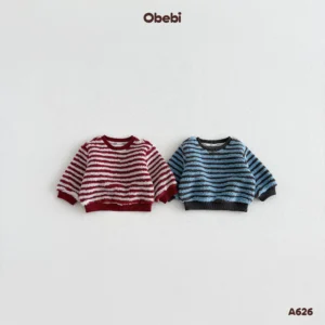 A626-Áo nỉ lông trẻ em thu đông họa tiết kẻ Obebi