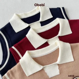 A606 – Áo Len Gile Trẻ Em Thu Đông Patch Thêu Obebi