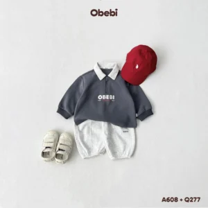 A608 – Áo Nỉ Trẻ Em Thu Đông Cổ Polo Phối Màu Obebi