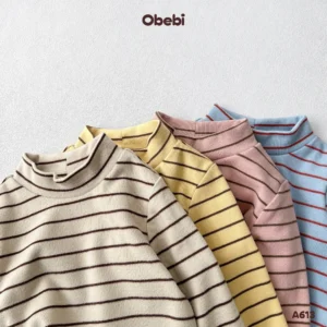 A613 – Áo Giữ Nhiệt Kẻ Ngang Cổ 3 Phân Trẻ Em Thu Đông Obebi