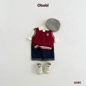 Q282 – Quần Denim Trẻ Em Thu Đông Xắn Gấu Phối Kẻ Obebi