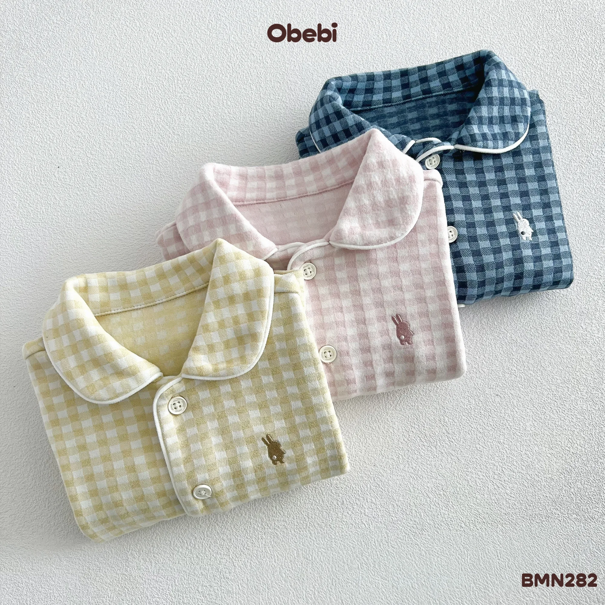 BMN282-Bộ pyjama trẻ em thu đông kẻ caro Obebi