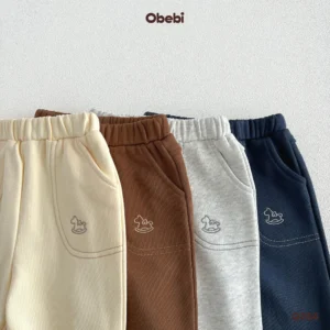 Q284-Quần nỉ trẻ em thu đông thêu hình ngựa gỗ Obebi