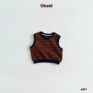 A611 – Áo Gile Chui Đầu Trẻ Em Thu Đông Họa Tiết Kẻ Nổi Bật Obebi